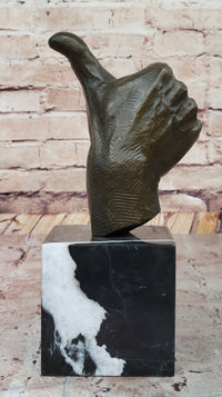 Bronze Thumbs-Up Sculpture on Marble Base - Signed Art