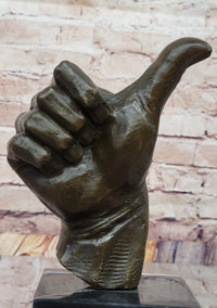 Bronze Thumbs-Up Sculpture on Marble Base - Signed Art