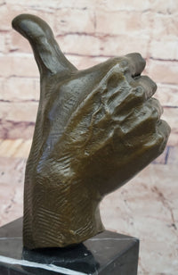 Bronze Thumbs-Up Sculpture on Marble Base - Signed Art