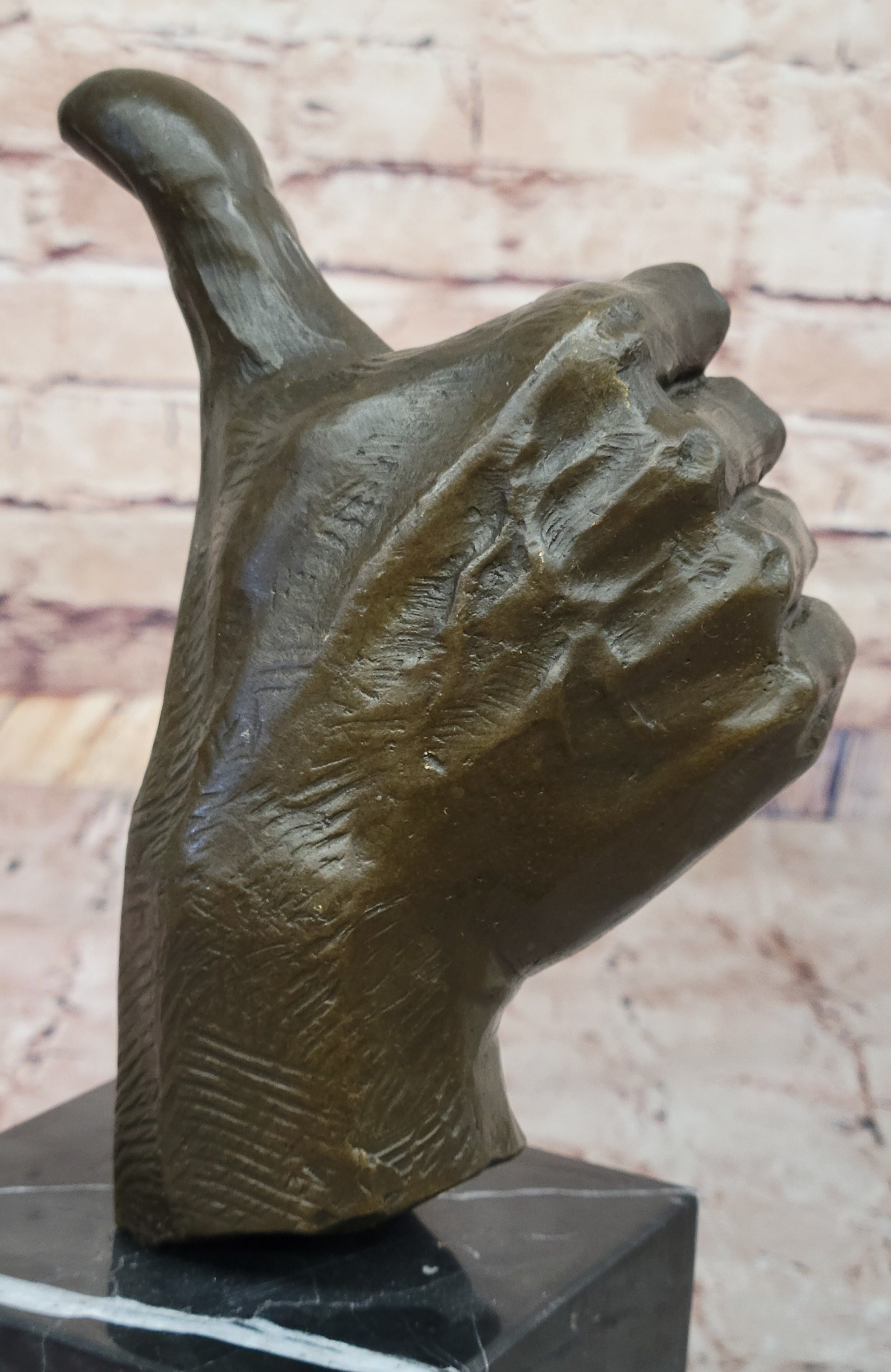 Bronze Thumbs-Up Sculpture on Marble Base - Signed Art