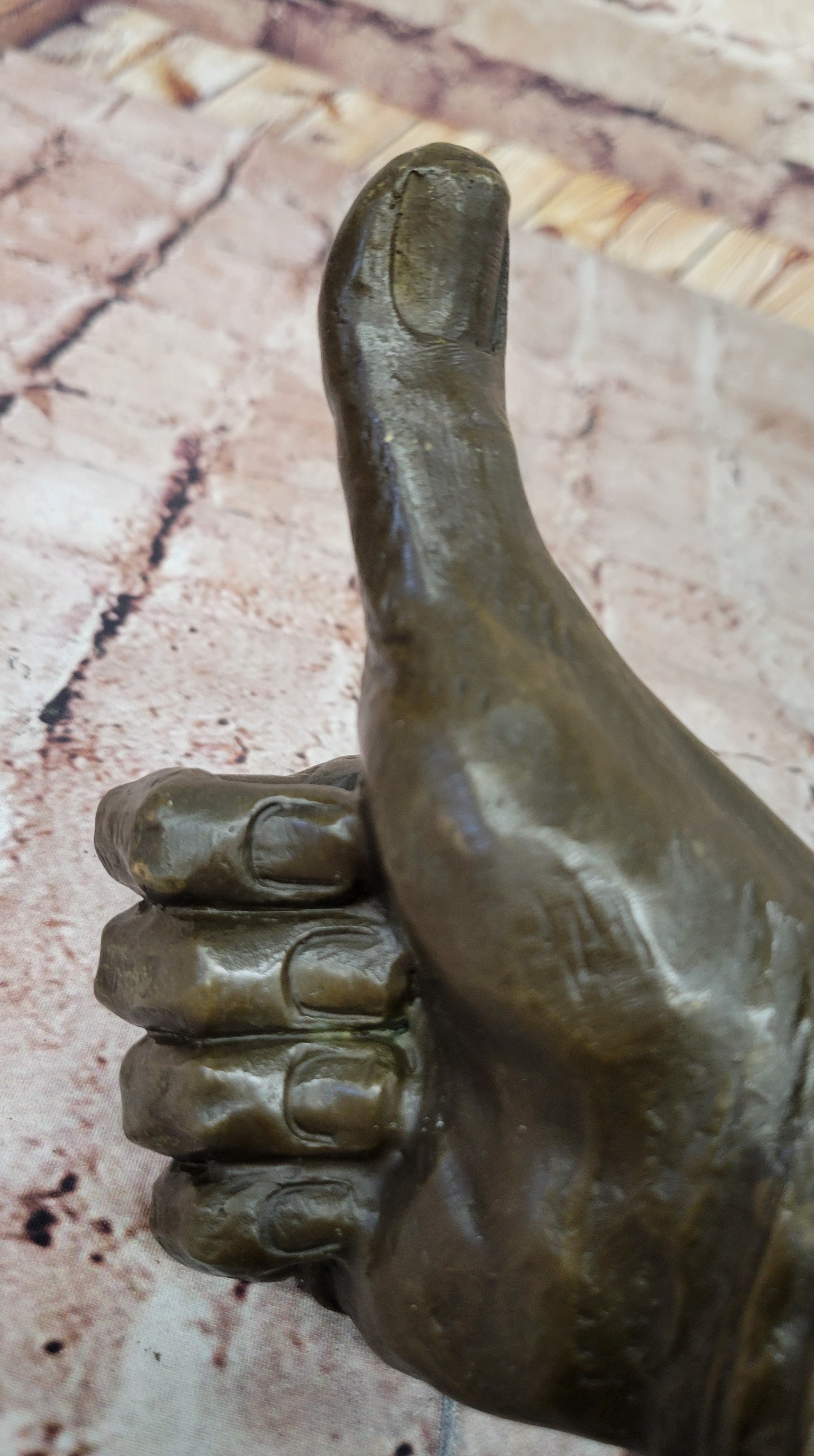 Bronze Thumbs-Up Sculpture on Marble Base - Signed Art
