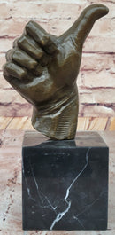 Bronze Thumbs-Up Sculpture on Marble Base - Signed Art