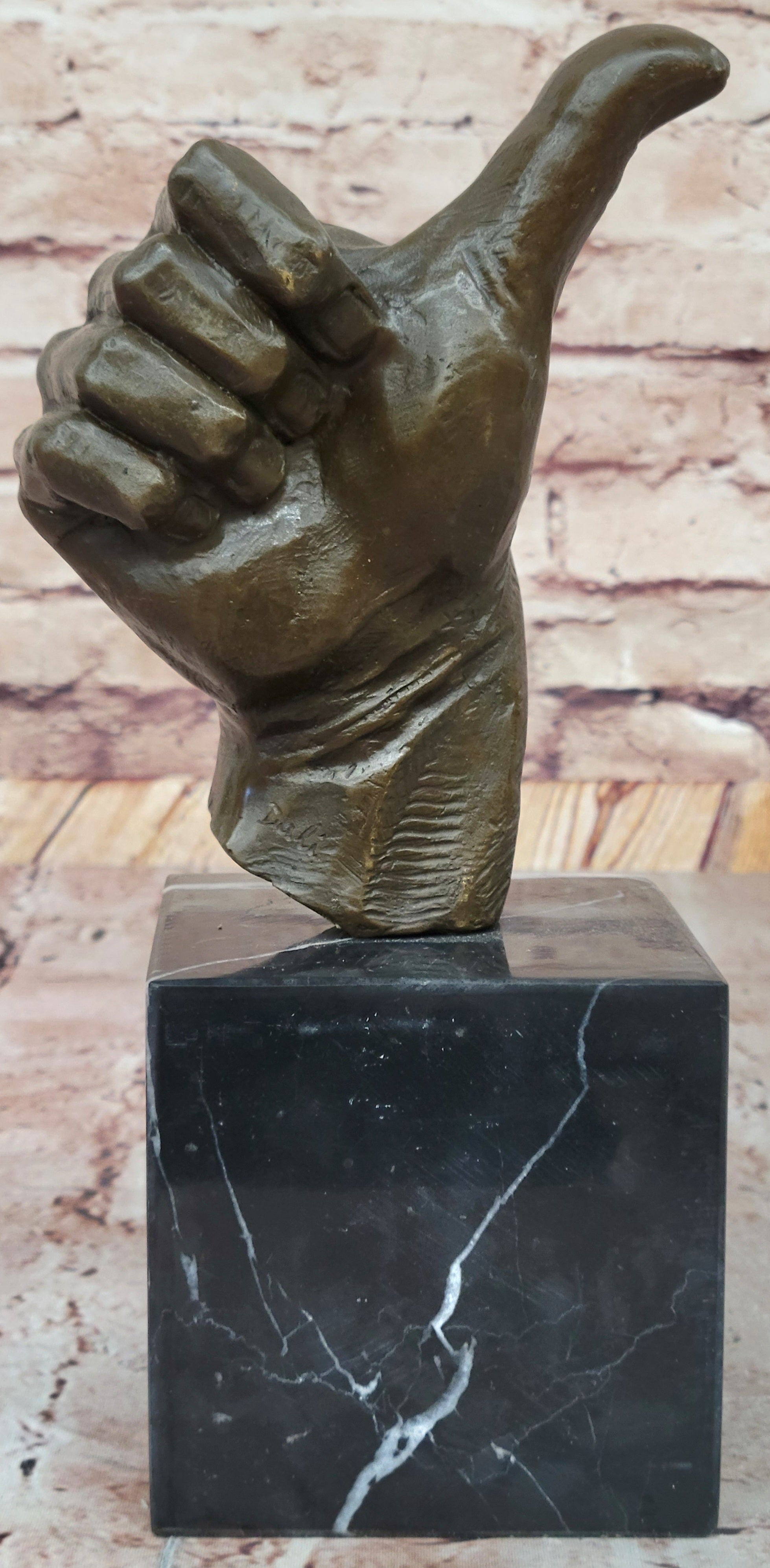Bronze Thumbs-Up Sculpture on Marble Base - Signed Art