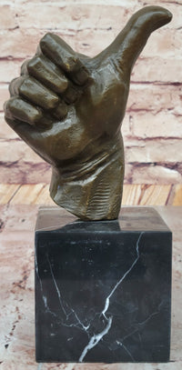 Bronze Thumbs-Up Sculpture on Marble Base - Signed Art