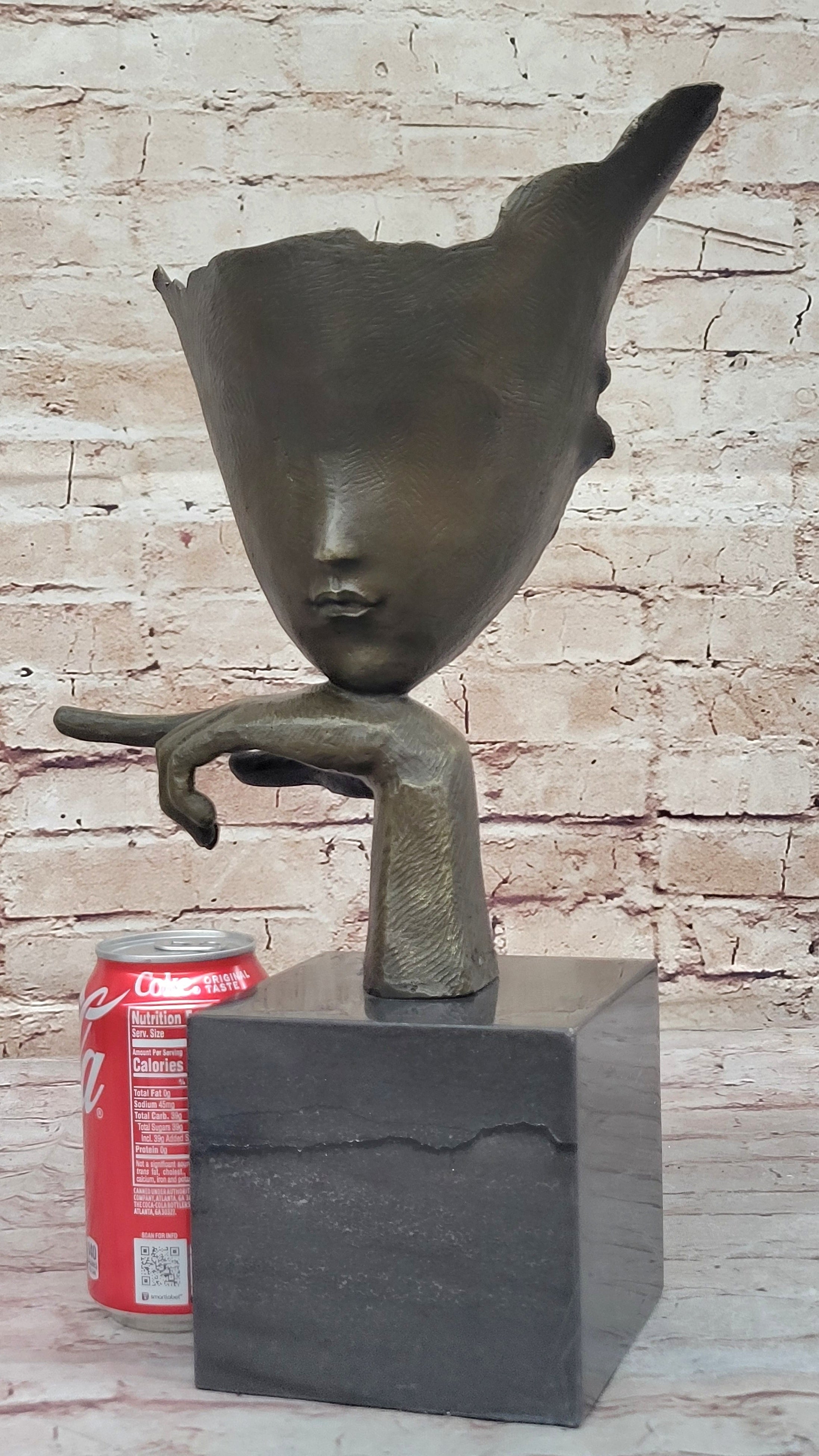 Dali Face Mask Floating Head Bronze Sculpture 15" x 12"