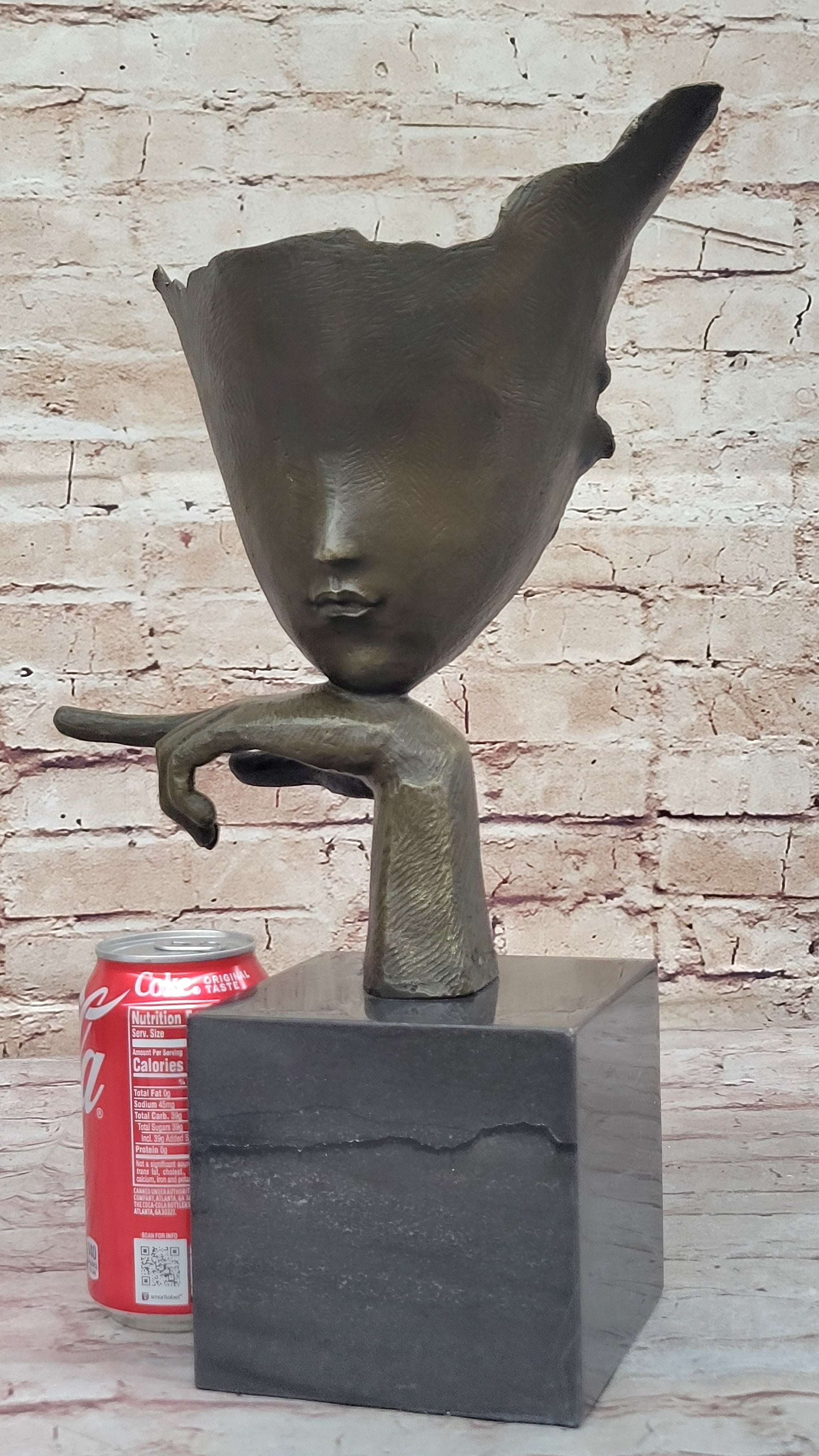 Dali Face Mask Floating Head Bronze Sculpture 15" x 12"