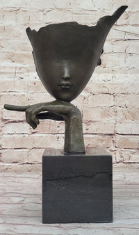 Dali Face Mask Floating Head Bronze Sculpture 15" x 12"