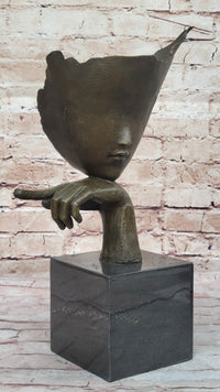 Dali Face Mask Floating Head Bronze Sculpture 15" x 12"