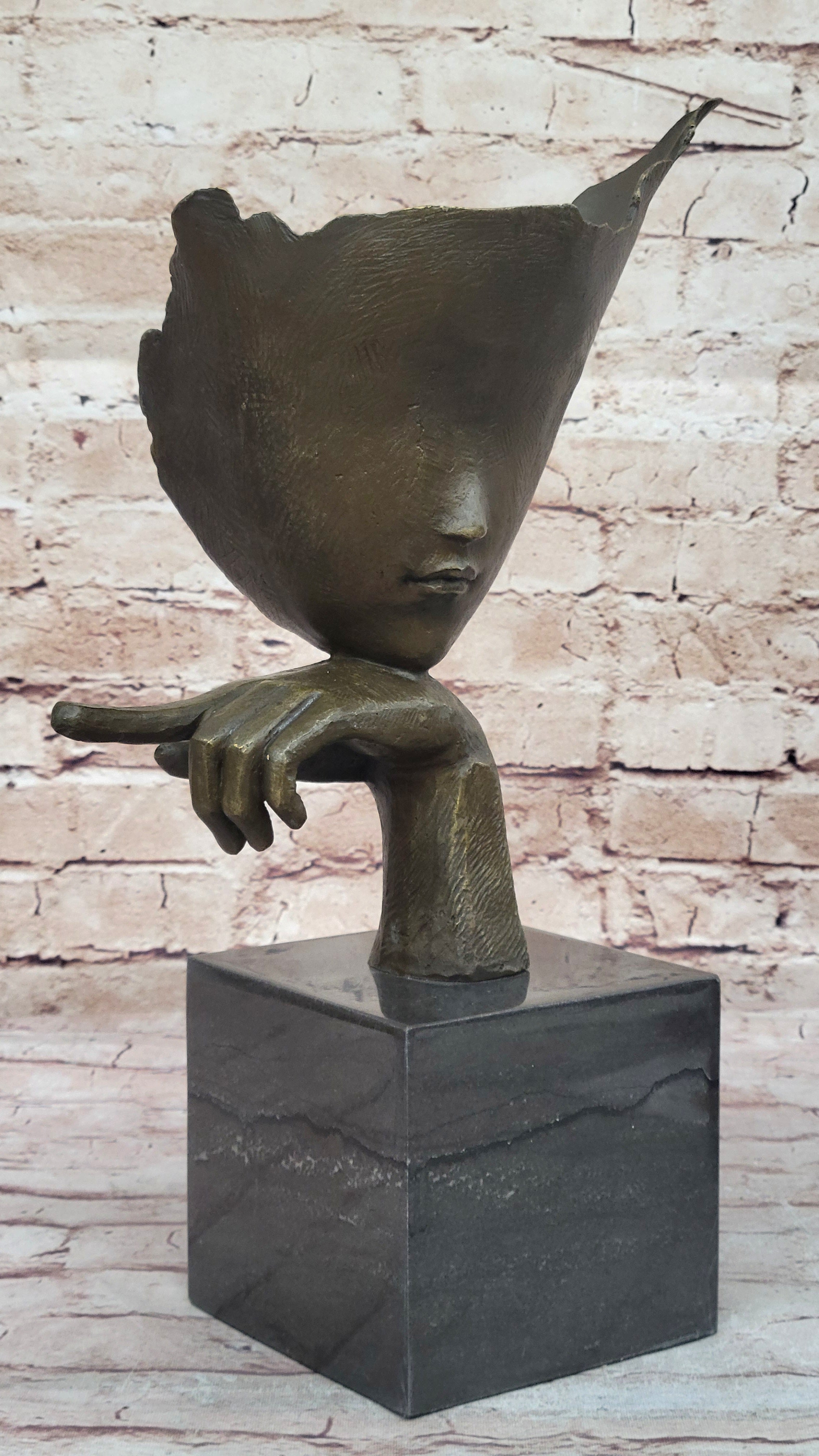 Dali Face Mask Floating Head Bronze Sculpture 15" x 12"