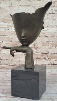 Dali Face Mask Floating Head Bronze Sculpture 15" x 12"