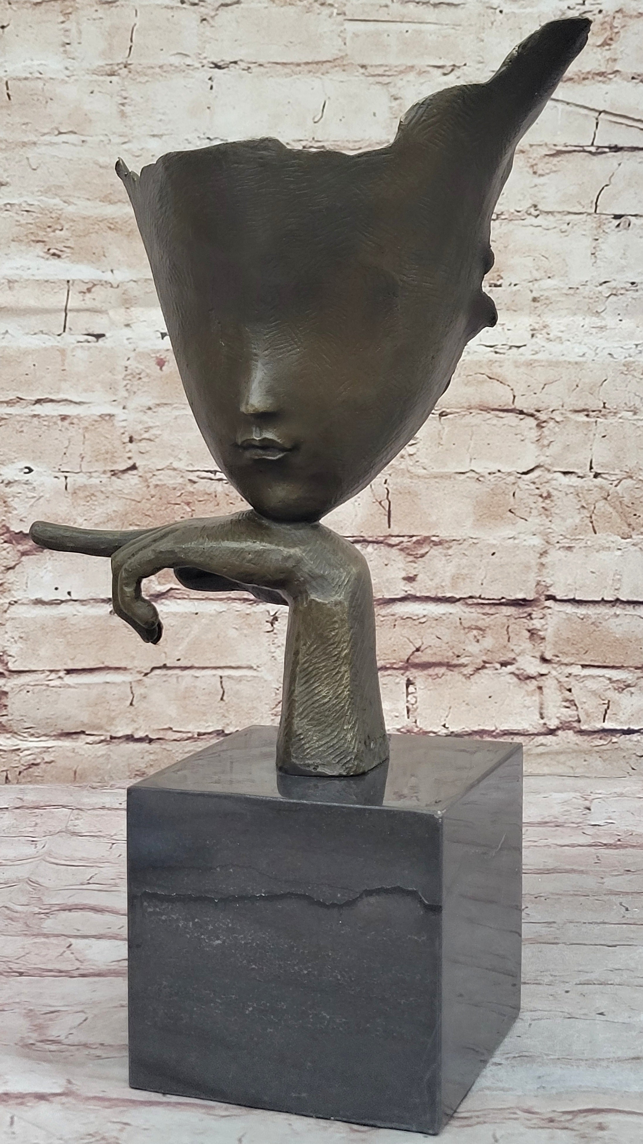 Dali Face Mask Floating Head Bronze Sculpture 15" x 12"