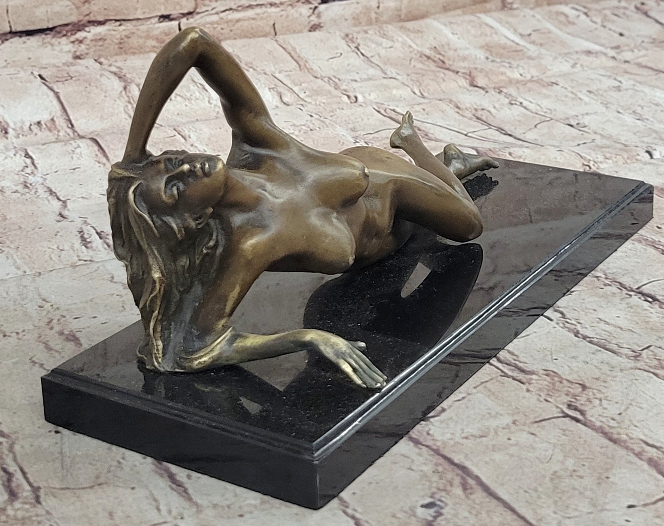 Nude Girl Laying Down Vouge Pose Model Bronze Statue Sculpture Modern Art 6" x 12"