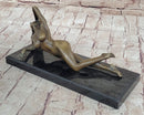 Nude Girl Laying Down Vouge Pose Model Bronze Statue Sculpture Modern Art 6" x 12"