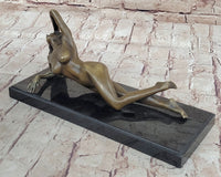 Nude Girl Laying Down Vouge Pose Model Bronze Statue Sculpture Modern Art 6" x 12"
