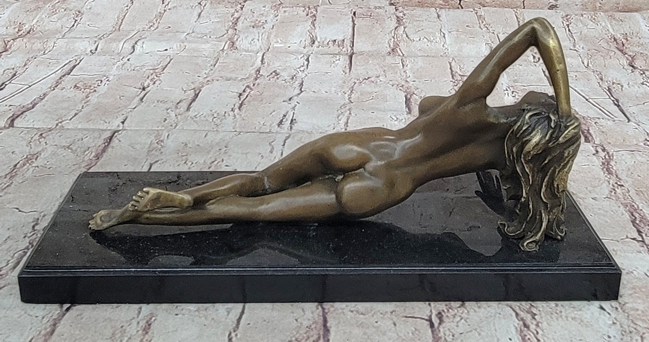 Nude Girl Laying Down Vouge Pose Model Bronze Statue Sculpture Modern Art 6" x 12"
