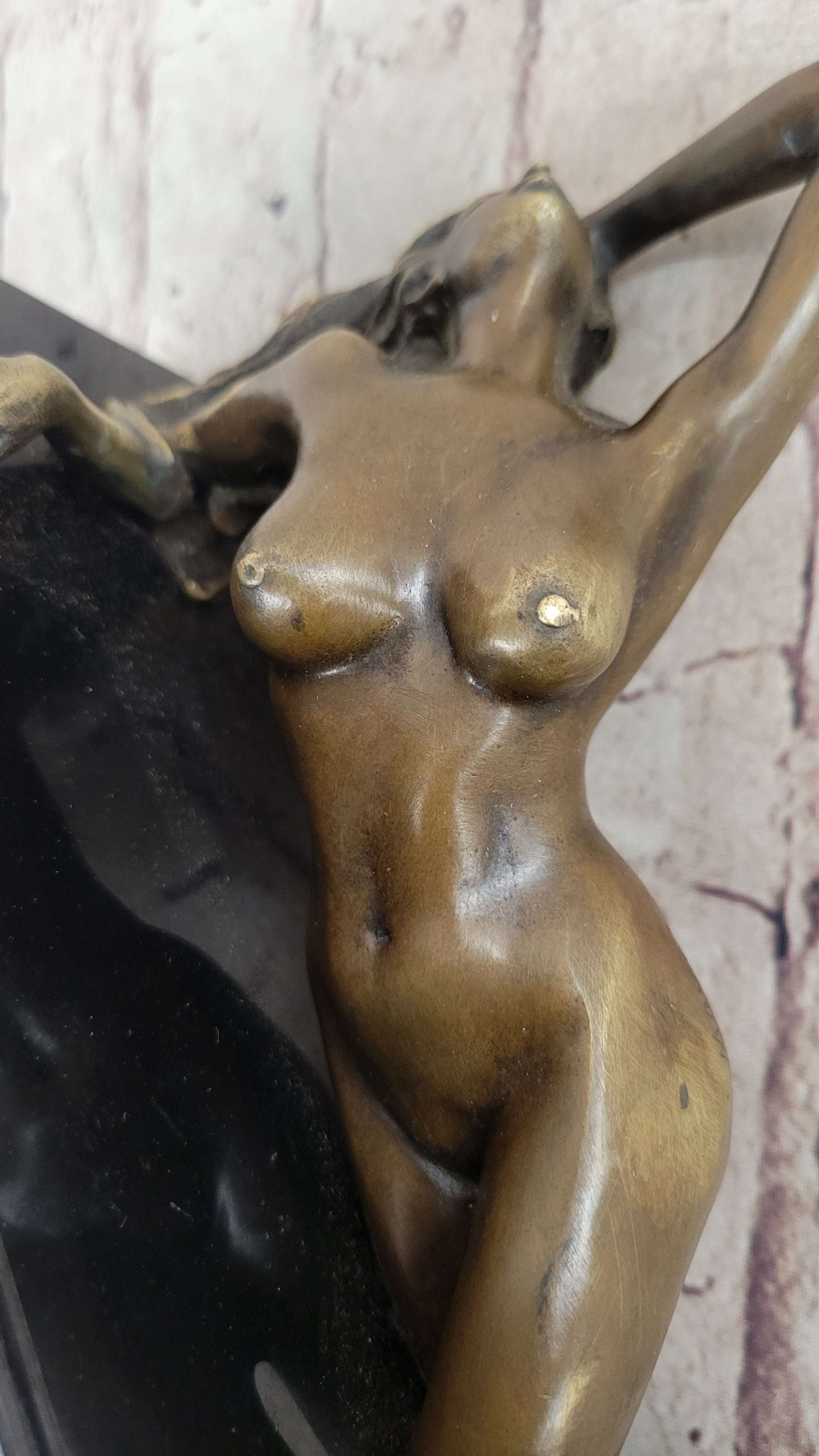 Nude Girl Laying Down Vouge Pose Model Bronze Statue Sculpture Modern Art 6" x 12"