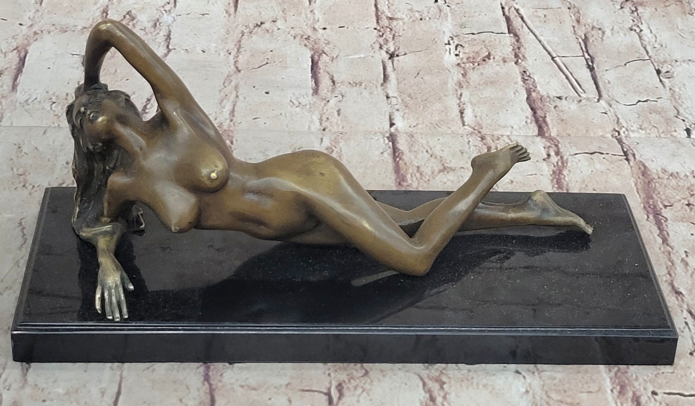Nude Girl Laying Down Vouge Pose Model Bronze Statue Sculpture Modern Art 6" x 12"