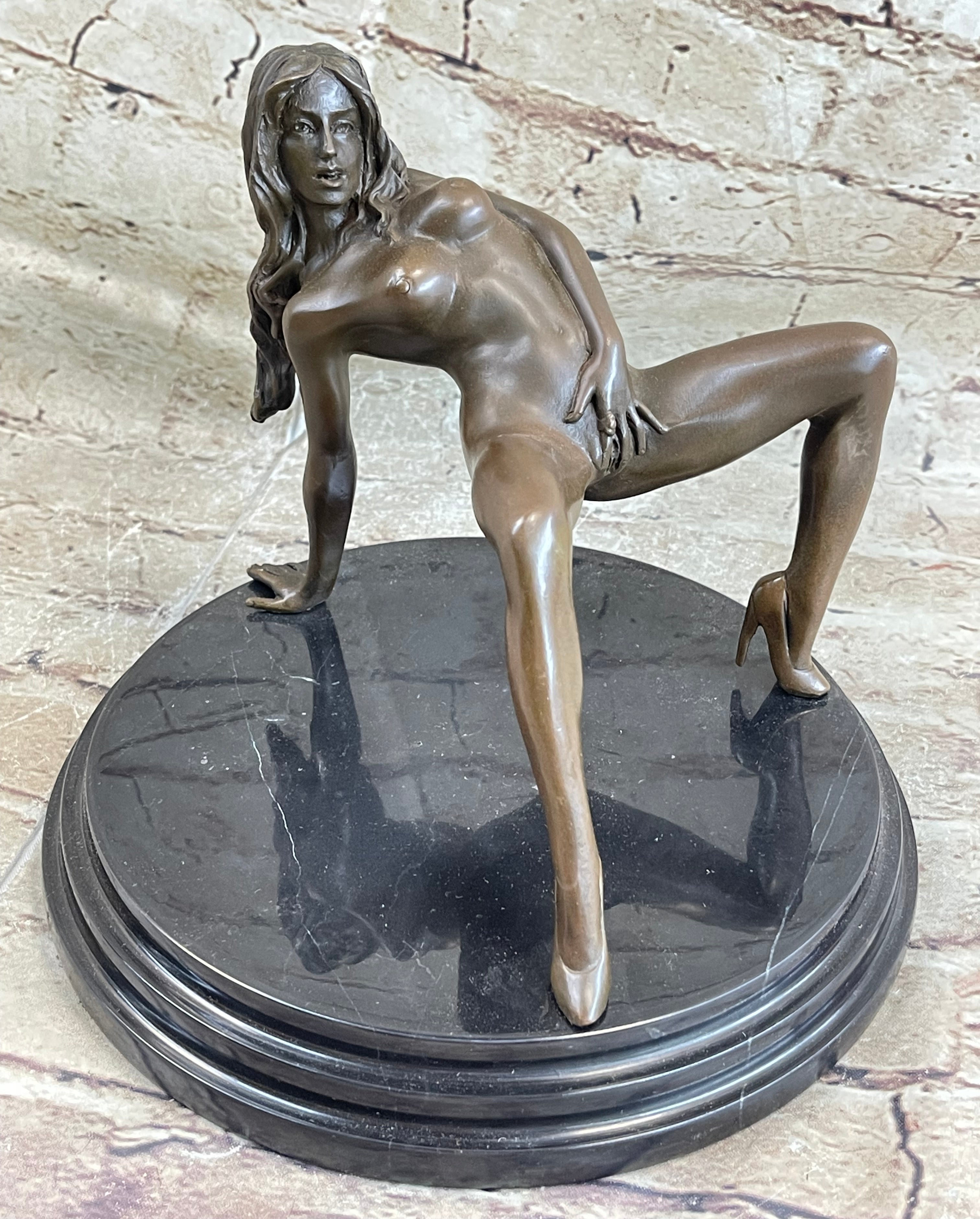 Nude Seductress Masturbating Bronze Sculpture Hot Cast Figurine Figure Home Deco
