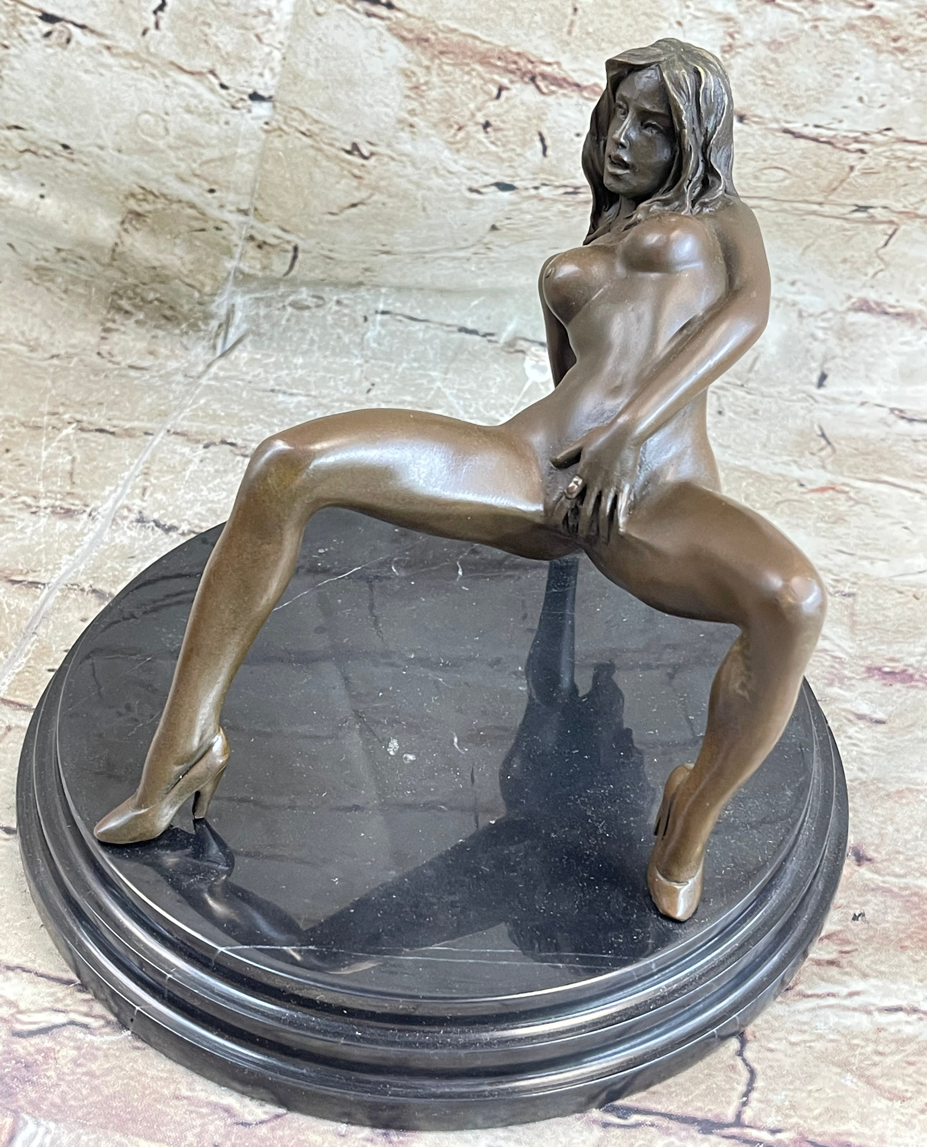 Nude Seductress Masturbating Bronze Sculpture Hot Cast Figurine Figure Home Deco