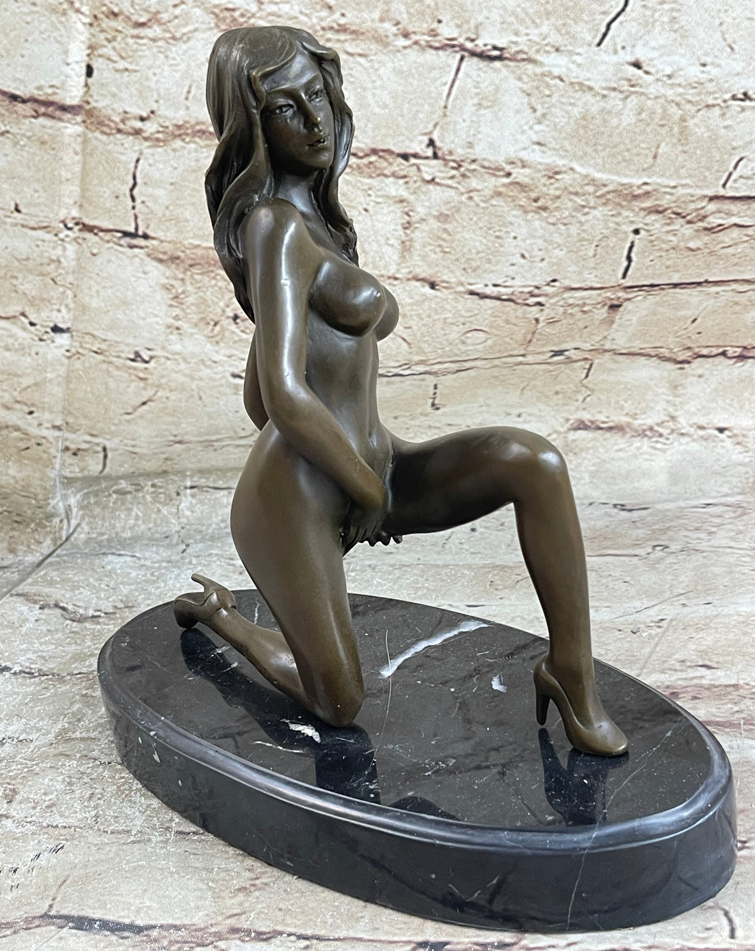 Sexy Girl Female High Heels Erotic Bronze Sculpture Statue Marble Base Mavchi 9"x 9"