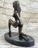 Sexy Girl Female High Heels Erotic Bronze Sculpture Statue Marble Base Mavchi 9"x 9"