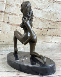 Sexy Girl Female High Heels Erotic Bronze Sculpture Statue Marble Base Mavchi 9"x 9"