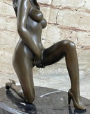 Sexy Girl Female High Heels Erotic Bronze Sculpture Statue Marble Base Mavchi 9"x 9"
