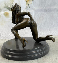 Erotic Exhibitionist Nude Girl Female Figurine Sculpture on Marbl Base by Mavchi