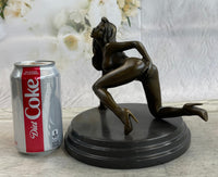 Erotic Exhibitionist Nude Girl Female Figurine Sculpture on Marbl Base by Mavchi