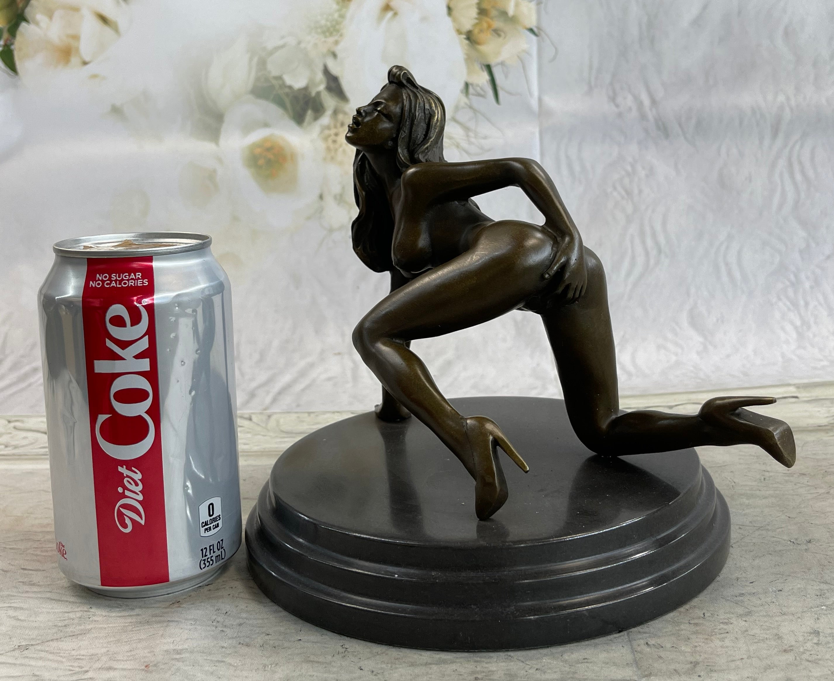 Erotic Exhibitionist Nude Girl Female Figurine Sculpture on Marbl Base by Mavchi