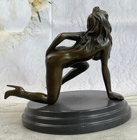Erotic Exhibitionist Nude Girl Female Figurine Sculpture on Marbl Base by Mavchi