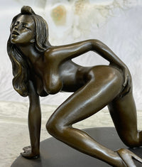 Erotic Exhibitionist Nude Girl Female Figurine Sculpture on Marbl Base by Mavchi