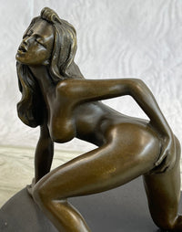 Erotic Exhibitionist Nude Girl Female Figurine Sculpture on Marbl Base by Mavchi