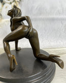 Erotic Exhibitionist Nude Girl Female Figurine Sculpture on Marbl Base by Mavchi