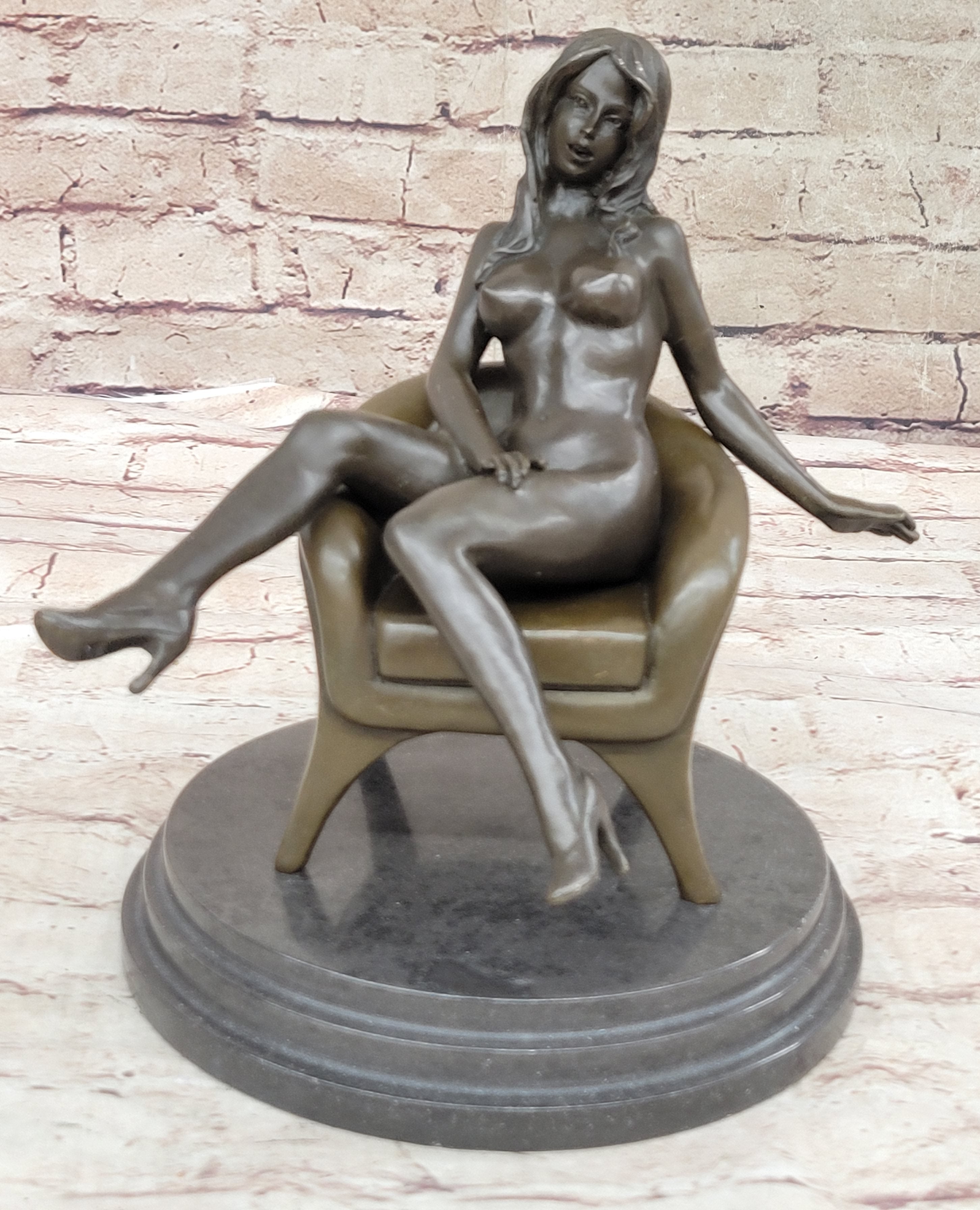 Sexy Nude Female Figure Girl on Sofa 2 Piece Sculpture Art
