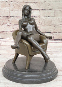 Sexy Nude Female Figure Girl on Sofa 2 Piece Sculpture Art