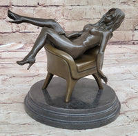 Sexy Nude Female Figure Girl on Sofa 2 Piece Sculpture Art