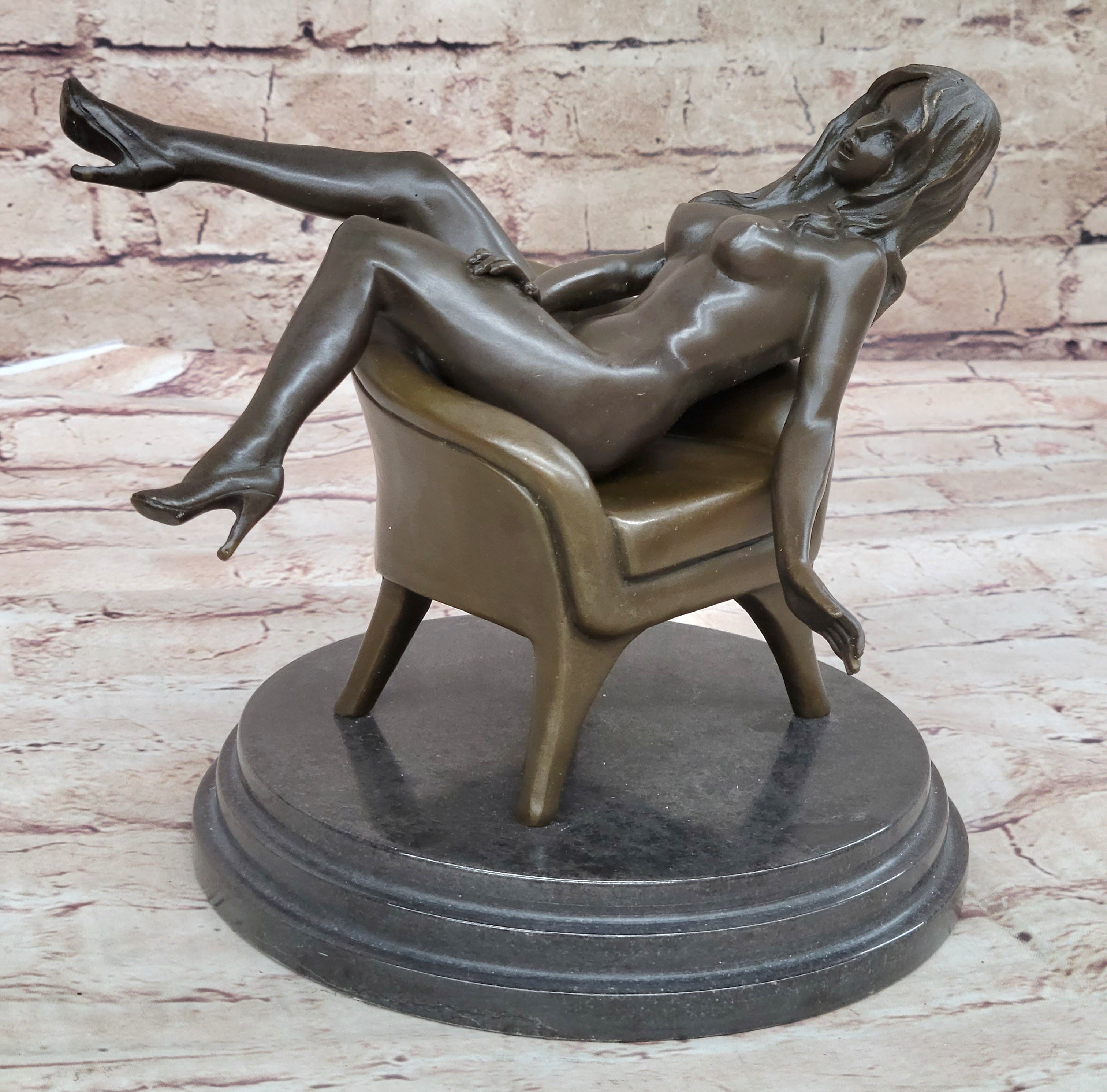 Sexy Nude Female Figure Girl on Sofa 2 Piece Sculpture Art