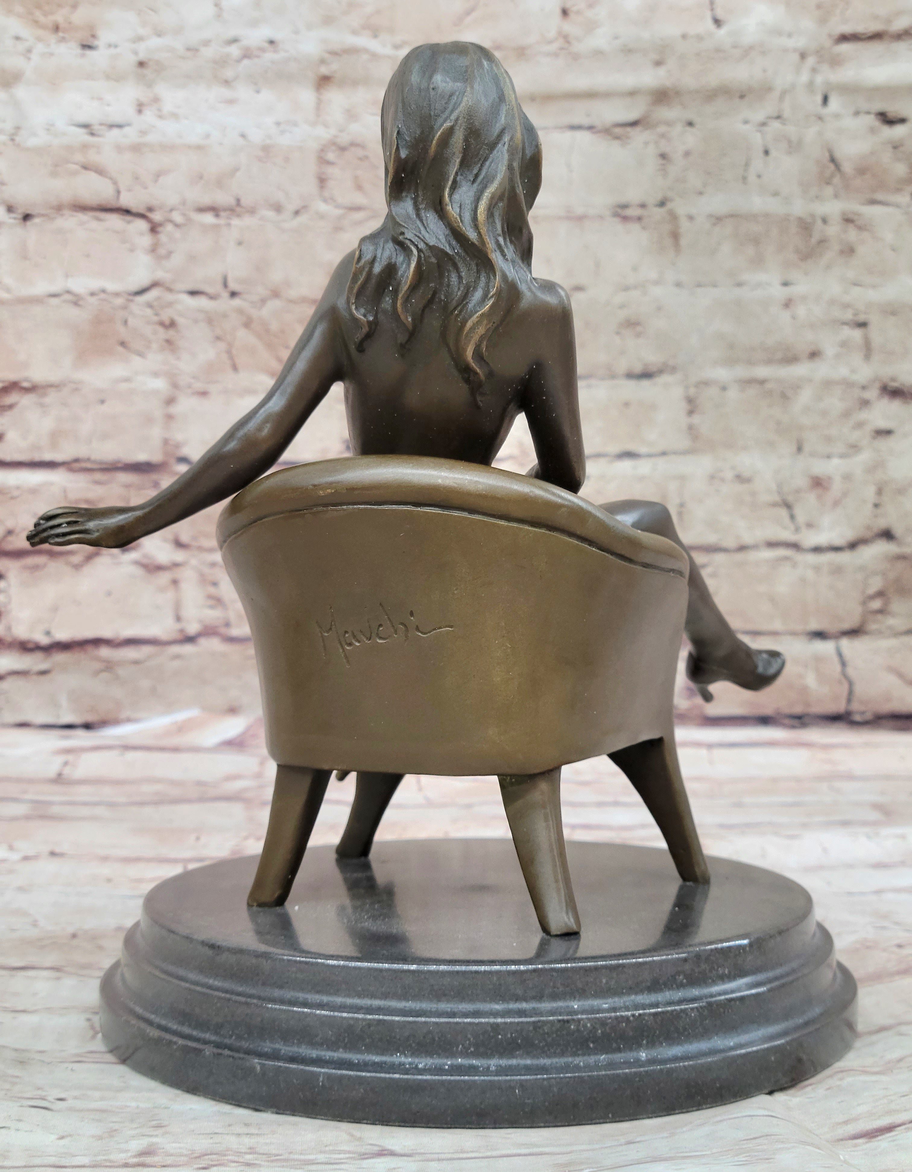 Sexy Nude Female Figure Girl on Sofa 2 Piece Sculpture Art