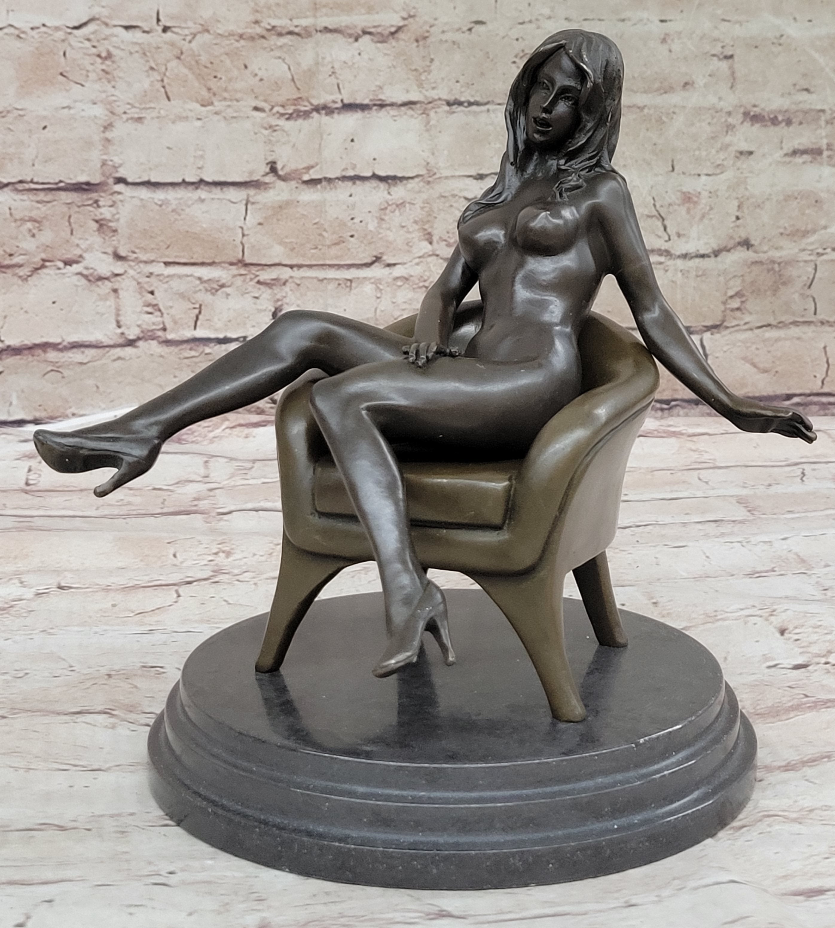 Sexy Nude Female Figure Girl on Sofa 2 Piece Sculpture Art