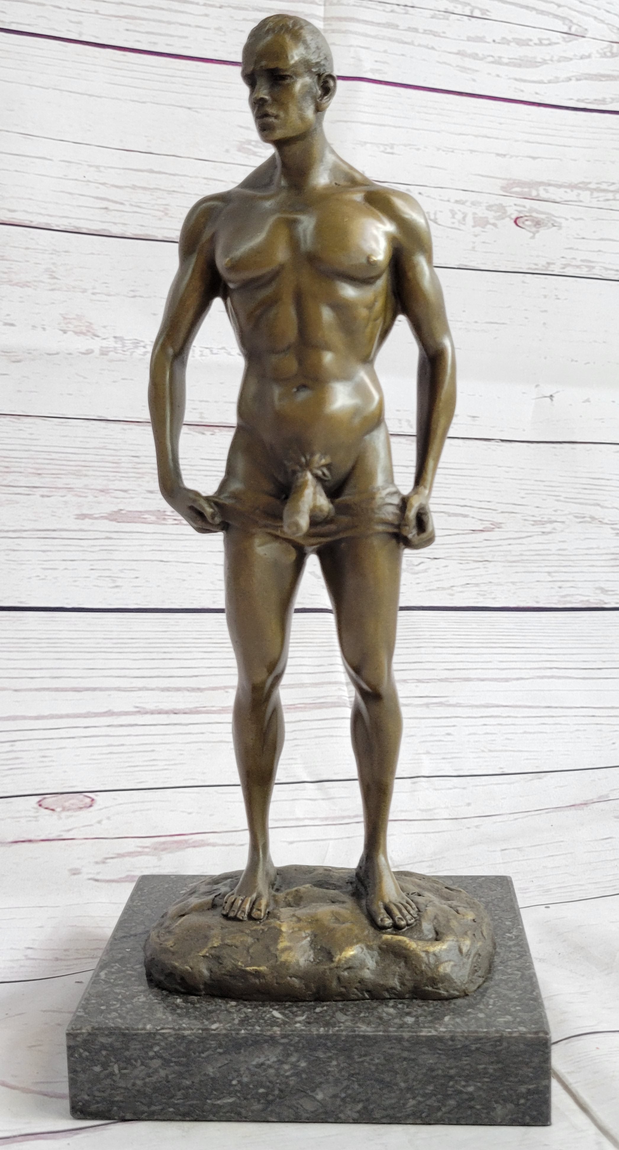 Well Endowed Muscular Nude Male Figure Gay Art Bronze Statue Sculpture Mavchi 13" x 6"