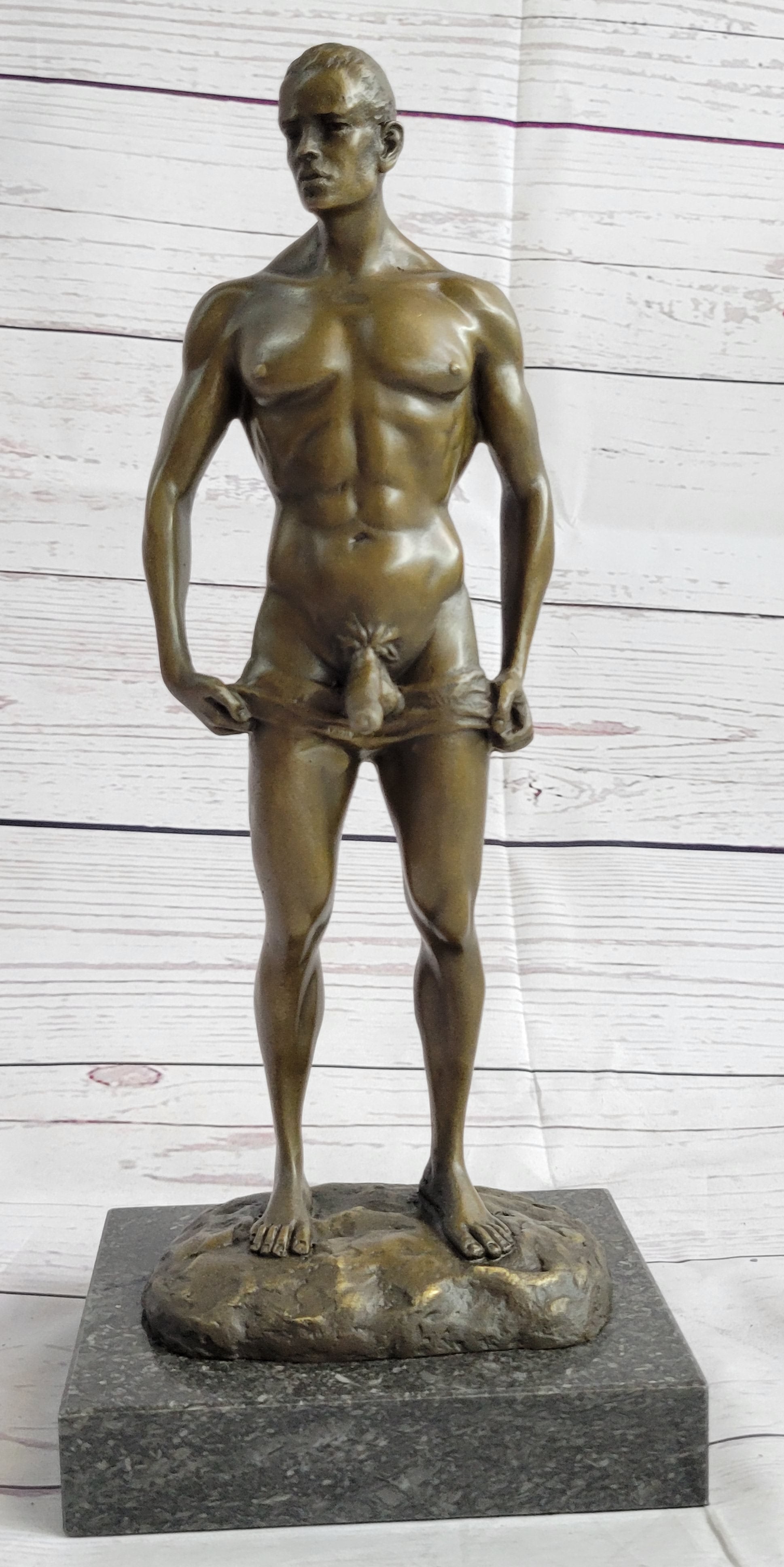 Well Endowed Muscular Nude Male Figure Gay Art Bronze Statue Sculpture Mavchi 13" x 6"