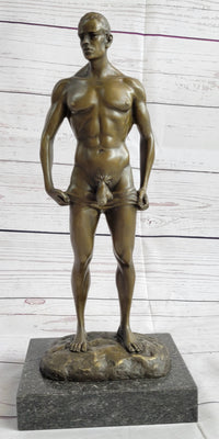 Well Endowed Muscular Nude Male Figure Gay Art Bronze Statue Sculpture Mavchi 13" x 6"