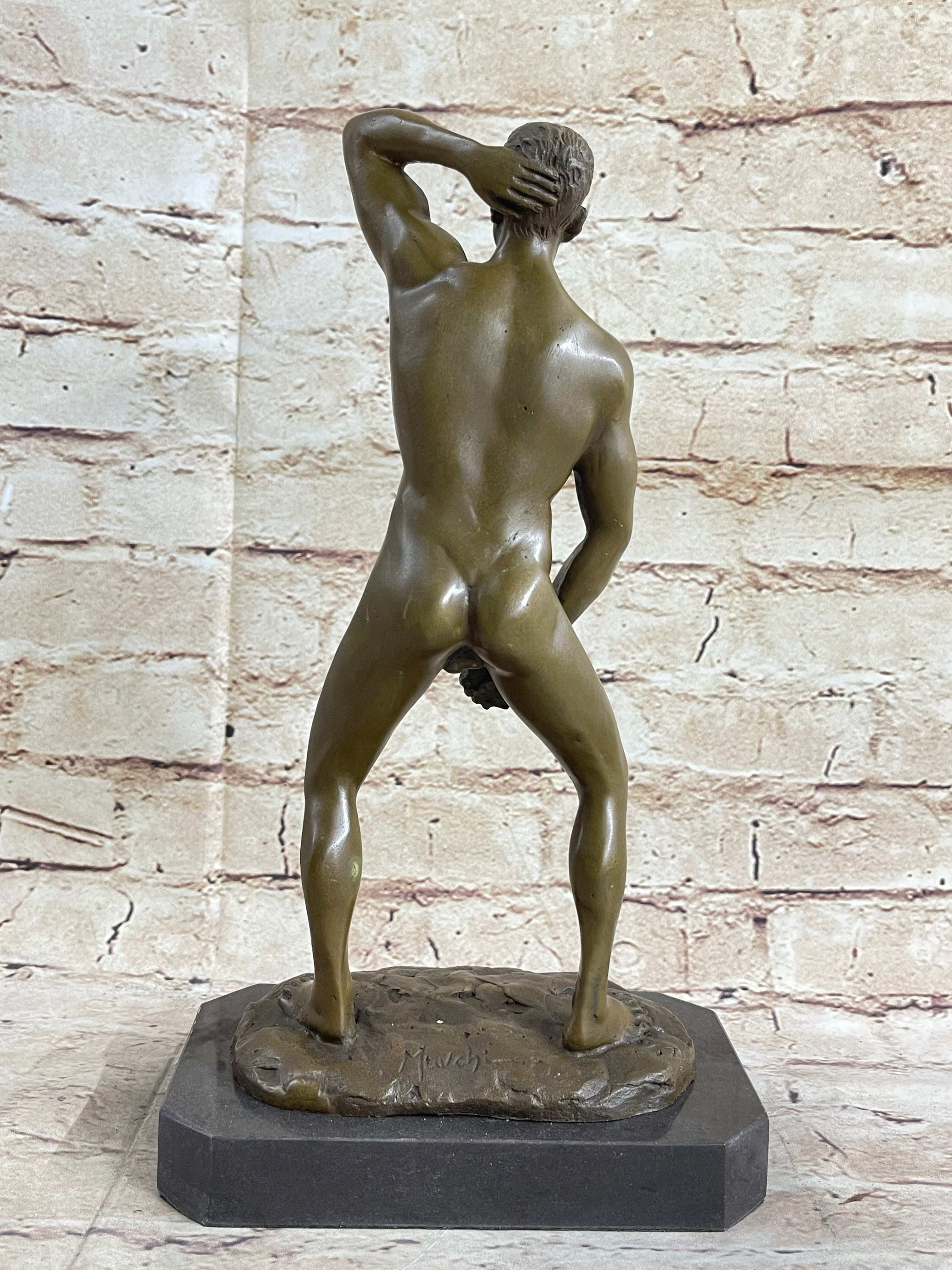 Hot Cast Bronze Nude Man Sexual Pose Erotic Art by Mavchi