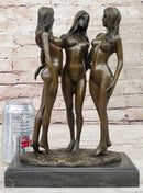 Three 3 Nude Girls Bronze Female Figures Sculpture Statue Modern Erotic Art 12" x 8"