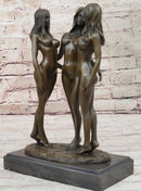 Three 3 Nude Girls Bronze Female Figures Sculpture Statue Modern Erotic Art 12" x 8"