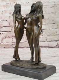 Three 3 Nude Girls Bronze Female Figures Sculpture Statue Modern Erotic Art 12" x 8"