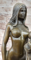 Three 3 Nude Girls Bronze Female Figures Sculpture Statue Modern Erotic Art 12" x 8"
