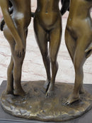 Three 3 Nude Girls Bronze Female Figures Sculpture Statue Modern Erotic Art 12" x 8"