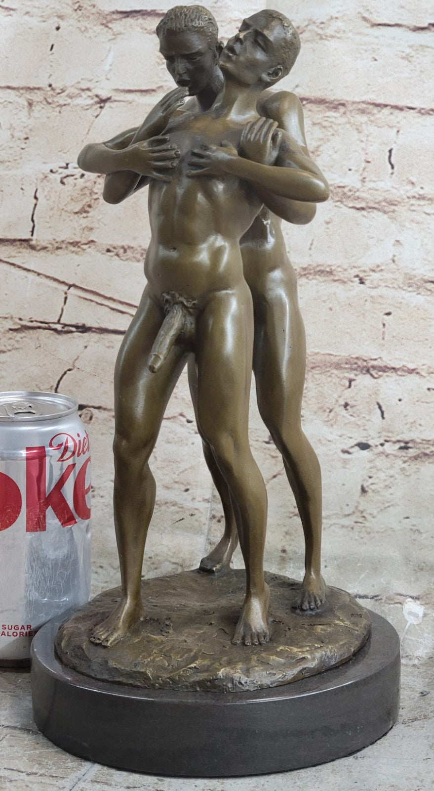 Signed Bronze Sculpture of Two Gay Men on Marble Base